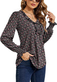 Black Pink Floral Casual V Neck T Shirts Loose Summer Tops Ruffle - Ivicoer | Women's Tops and Blouses