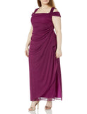 Berry Women's Plus Size Long Cold Shoulder Dress with Ruched Skirt - Alex Evenings | Women's Cocktail Dresses