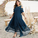 Red Womens Plus Size Lace Cold Shoulder Long Swing Evening Party Maxi Dress - LALAGEN | Women's Formal Dresses