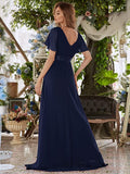 Navy Women's Short Sleeve V-Neck Long Evening Dress - Ever Pretty | Women's Formal Dresses