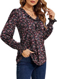 Floral Print D Casual V Neck T Shirts Loose Summer Tops Ruffle - Ivicoer | Women's Tops and Blouses
