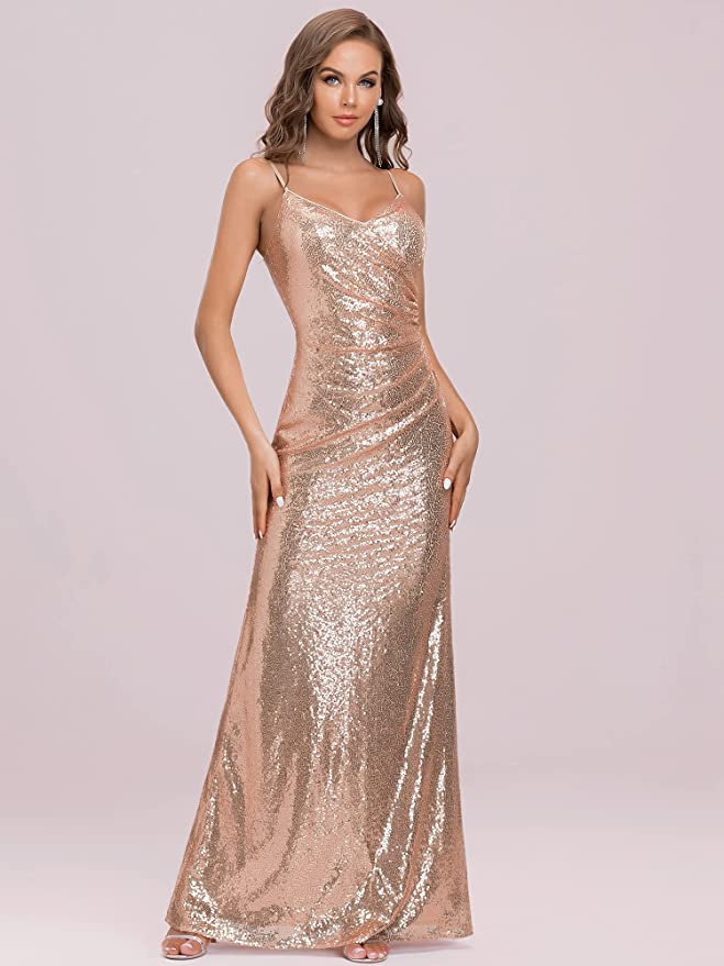 Rose Gold Women Sequin Evening Prom Formal Mermaid Gowns - Ever-Pretty | Women's Formal Dresses