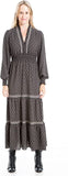 Black Moon Dot Women's Crepe Long Sleeve V Neck Tiered Maxi Dress - Max Studio | Women's Casual Dresses