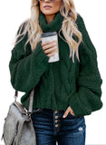Dark Green Women's Turtleneck Balloon Long Sleeve Casual Loose Chunky Cable Knit Pullover Sweater Outerwear - FARYSAYS | Women's Sweaters