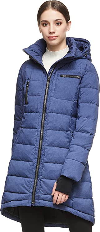 Blue Ladies Hooded Down Jacket Mid-Length Outwear Coat - Orolay | Women's Coat & Jacket