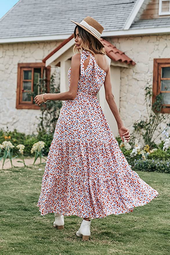White Red Women's Summer Floral Maxi Dresses - Prettygarden | Women's Formal Dresses