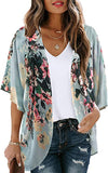 Mint Women's Floral Print Puff Sleeve Kimono Cardigan Loose Cover Up Casual Blouse Tops - Chicgal | Women's Cardigan