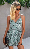 Green Polka Women's Sexy V Neck Printed Spaghetti Strap Beach Romper Shorts Jumpsuit - Angashion | Women's Cocktail Dresses