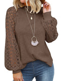 Brown Women’s Long Sleeve Tops Lace Casual Loose Blouses T Shirts - MIHOLL | Women's Tops and Blouses