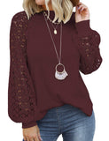 Wine Red Lace Women’s Long Sleeve Tops Casual Loose Blouses T Shirts - MIHOLL | Women's Tops and Blouses