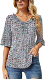 Light Blue Floral Print Casual V Neck T Shirts Loose Summer Tops Ruffle - Ivicoer | Women's Tops and Blouses