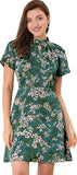 Emerald Green Ruffled Collar Keyhole Front Raglan Sleeve Casual A-Line Floral Dress - Allegra K | Women's Casual Dresses