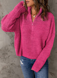 Purple Sweaters for Women Waffle Kint Long Sleeve Zip Pullover Polo V Neck Sweater for Women - EVALESS | Women's Sweaters