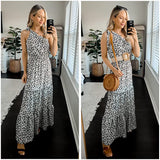 Black White Women's Summer Floral Maxi Dresses - Prettygarden | Women's Formal Dresses