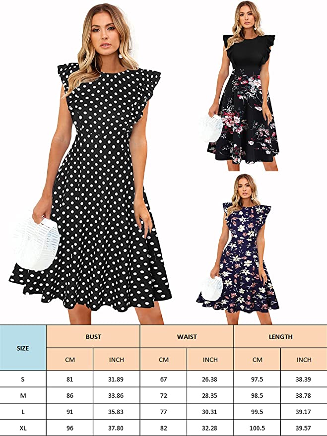 Black Womens Dresses Elegant Ruffles Cap Sleeves Summer A-Line Midi Dress - ECOWISH | Women's Cocktail Dresses