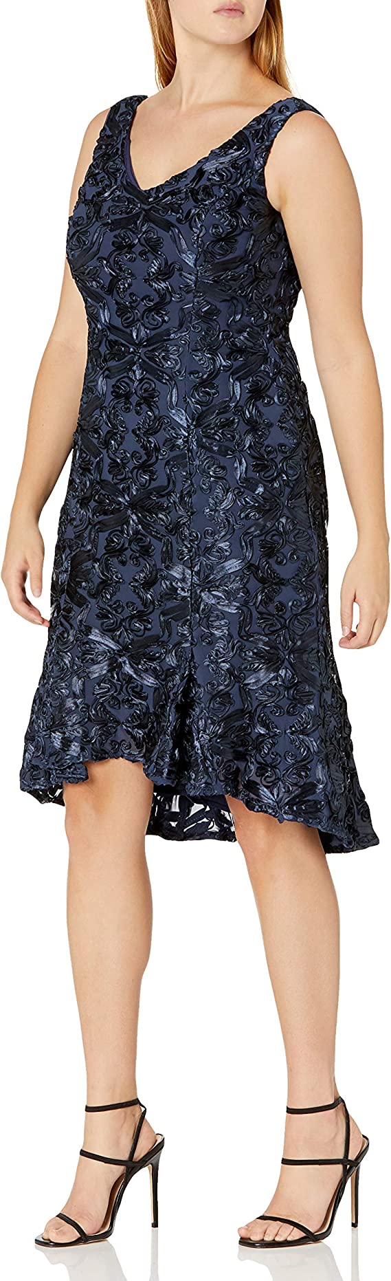 Dusty Blue Women's Tea Length Dress with Rosette Detail Petite and Regular - Alex Evenings | Women's Formal Dresses