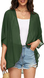 Solid Army Green Women's Floral Print Puff Sleeve Kimono Cardigan Loose Cover Up Casual Blouse Tops - Chicgal | Women's Cardigan