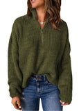 Green Sweaters for Women Waffle Kint Long Sleeve Zip Pullover Polo V Neck Sweater for Women - EVALESS | Women's Sweaters