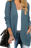 Dusty Blue Women's Long Sleeve Open Front Casual Lightweight Soft Knit Cardigan Sweater Outerwear - ZESICA | Women's Cardigan