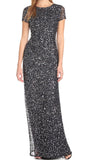 Charcoal Women's Short-Sleeve All Over Sequin Gown - Adrianna Papell | Women's Formal Dresses