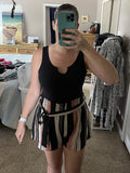 Black White Summer Sleeveless Striped Belted Tank Romper Short Jumpsuit - SOLY HUX | Women's Romper & Jumper Suit