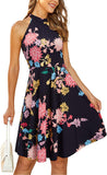 Black Floral-10 Women's Halter Neck Floral Summer Casual Sundress - OUGES | Women's Casual Dresses