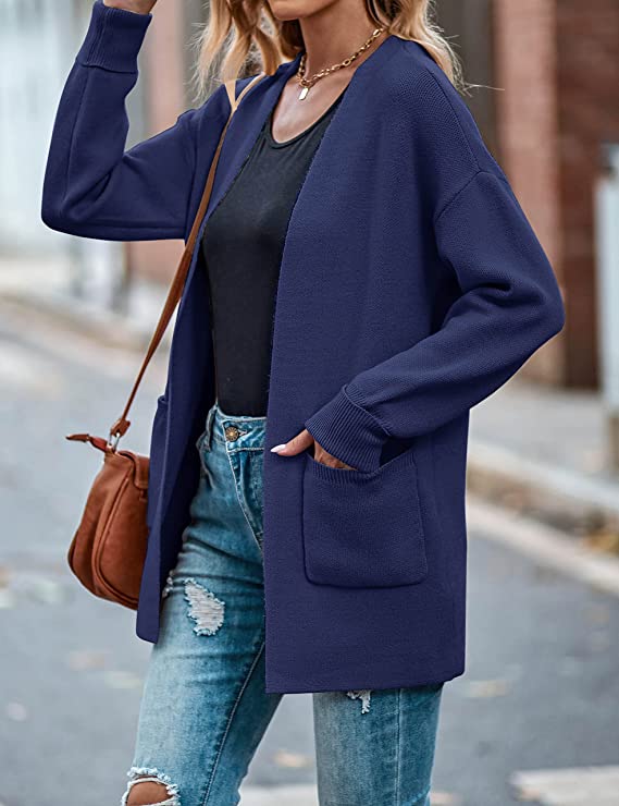 Black Women's Open Front Leopard Knit Cardigan Sweaters Pockets Long Sleeve Outwear - MEROKEETY | Women's Cardigan