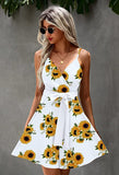 White Yellow Women's Sexy V Neck Printed Spaghetti Strap Beach Romper Shorts Jumpsuit - Angashion | Women's Cocktail Dresses