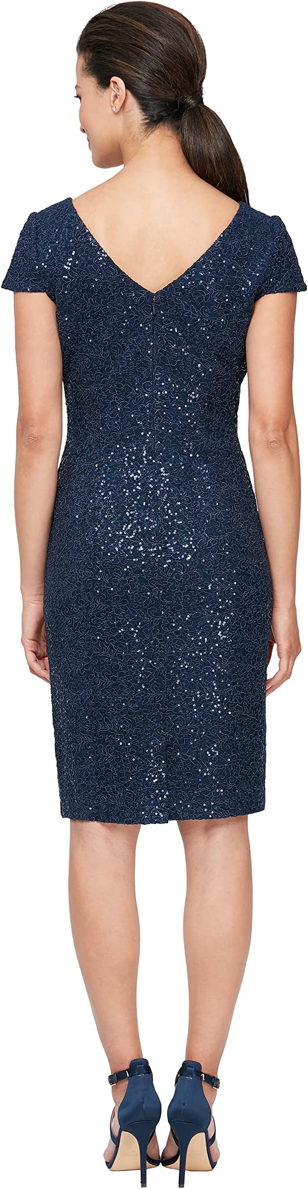 Champagne Ivory Women's Short Shift Knee Length V Neck Dress Petite & Regular - Alex Evenings | Women's Cocktail Dresses