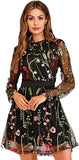 Black Women's Floral Embroidery Mesh Round Neck Tunic Party Dress - Milumia | Women's Casual Dresses