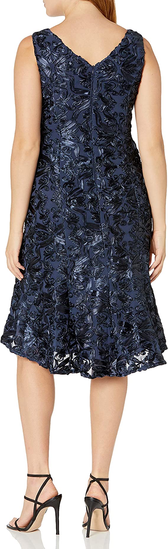 Dusty Blue Women's Tea Length Dress with Rosette Detail Petite and Regular - Alex Evenings | Women's Formal Dresses
