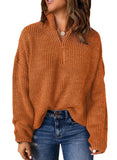 Orange Sweaters for Women Waffle Kint Long Sleeve Zip Pullover Polo V Neck Sweater for Women - EVALESS | Women's Sweaters