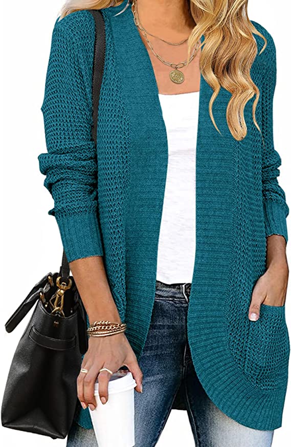 Teal Women s Long Sleeve Open Front Casual Lightweight Soft Knit Cardi Original Brand