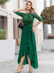 Willow Green Ladies Elegant Scoop Neck Floral Lace Formal Wedding Maxi Dress - MIUSOL