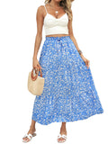 Skyblue Women's Bohemian Floral Printed Elastic Waist A Line Maxi Skirt with Pockets - ZESICA | Women's Casual Dresses