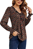 Black Orange Floral Casual V Neck T Shirts Loose Summer Tops Ruffle - Ivicoer | Women's Tops and Blouses
