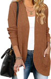 Brown Women's Long Sleeve Open Front Casual Lightweight Soft Knit Cardigan Sweater Outerwear - ZESICA | Women's Cardigan
