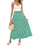Springgreen Women's Bohemian Floral Printed Elastic Waist A Line Maxi Skirt with Pockets - ZESICA | Women's Casual Dresses