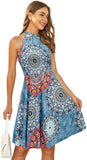 Sky Blue Floral-41 Women's Halter Neck Floral Summer Casual Sundress - OUGES | Women's Casual Dresses