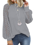 Grey Women’s Long Sleeve Tops Lace Casual Loose Blouses T Shirts - MIHOLL | Women's Tops and Blouses
