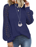 Navy Blue Lace Women’s Long Sleeve Tops Casual Loose Blouses T Shirts - MIHOLL | Women's Tops and Blouses