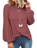Rust Women’s Long Sleeve Tops Lace Casual Loose Blouses T Shirts - MIHOLL | Women's Tops and Blouses