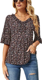 Floral Print Casual V Neck T Shirts Loose Summer Tops Ruffle - Ivicoer | Women's Tops and Blouses