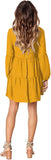 Polka Dot Yellow Long Sleeve Women Summer Tunic Dress V Neck Casual Loose Flowy Swing Shift Dresses - Amoretu | Women's Casual Dresses