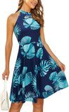 Sky Multi Floral-43 Women's Halter Neck Floral Summer Casual Sundress - OUGES | Women's Casual Dresses