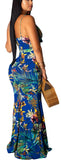 Royal Blue Women's Summer Floral Spaghetti Strap Maxi Dresses Sexy V-Neck Beach Boho Tropical Long Sundress - HannahZone | Women's Casual Dresses