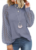 Grey Blue Women’s Long Sleeve Tops Lace Casual Loose Blouses T Shirts - MIHOLL | Women's Tops and Blouses