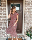 Swiss Dot Army Green Women Summer Bohemian Floral Casual Wrap V Neck Ruffle Cap Sleeveless Belt A-Line Pleated Hem Swing Midi Sun Dress - BTFBM | Women's Casual Dresses