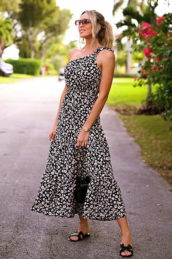 Black Women's Summer Floral Maxi Dresses - Prettygarden | Women's Formal Dresses