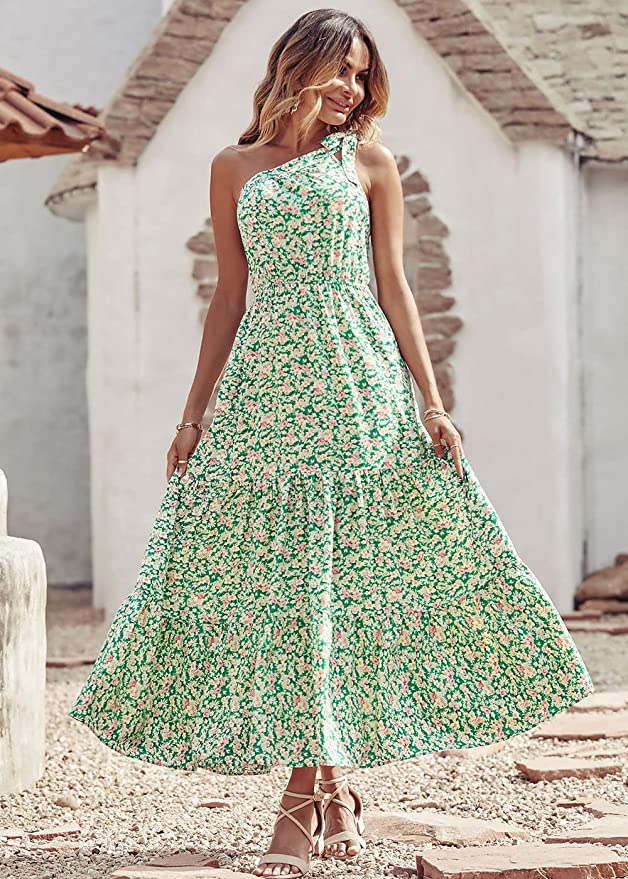 Green White Women's Summer Floral Maxi Dresses - Prettygarden – Original  Brand